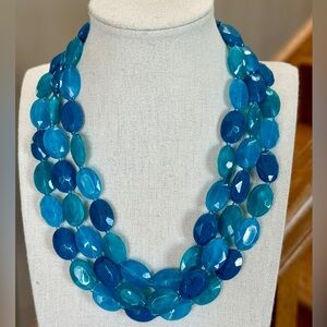 Vintage Triple Strand Layered Shades of Blue Beaded necklace
